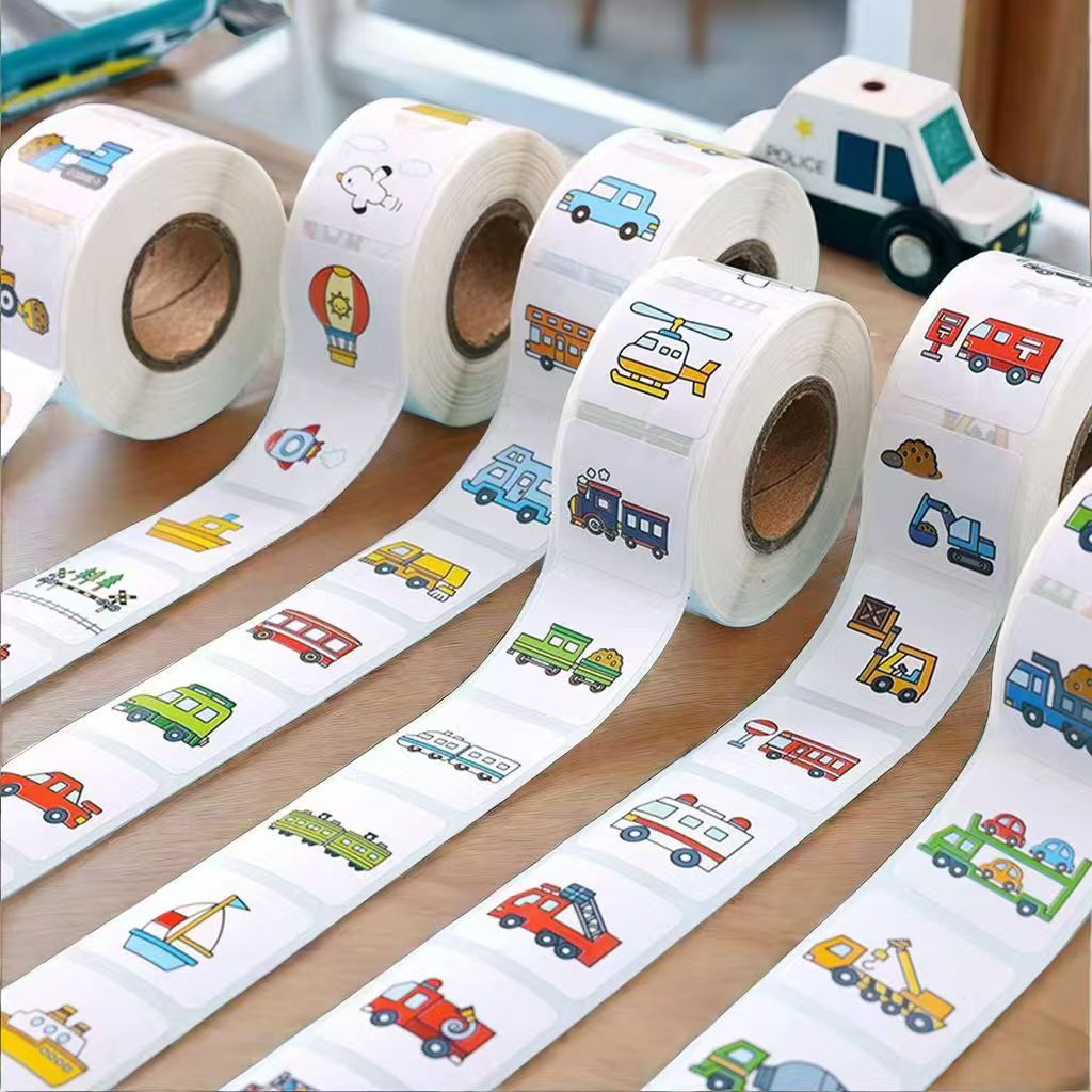 500贴/卷交通工具贴纸方形工程车粘贴可爱奖励汽车粘贴儿童贴画