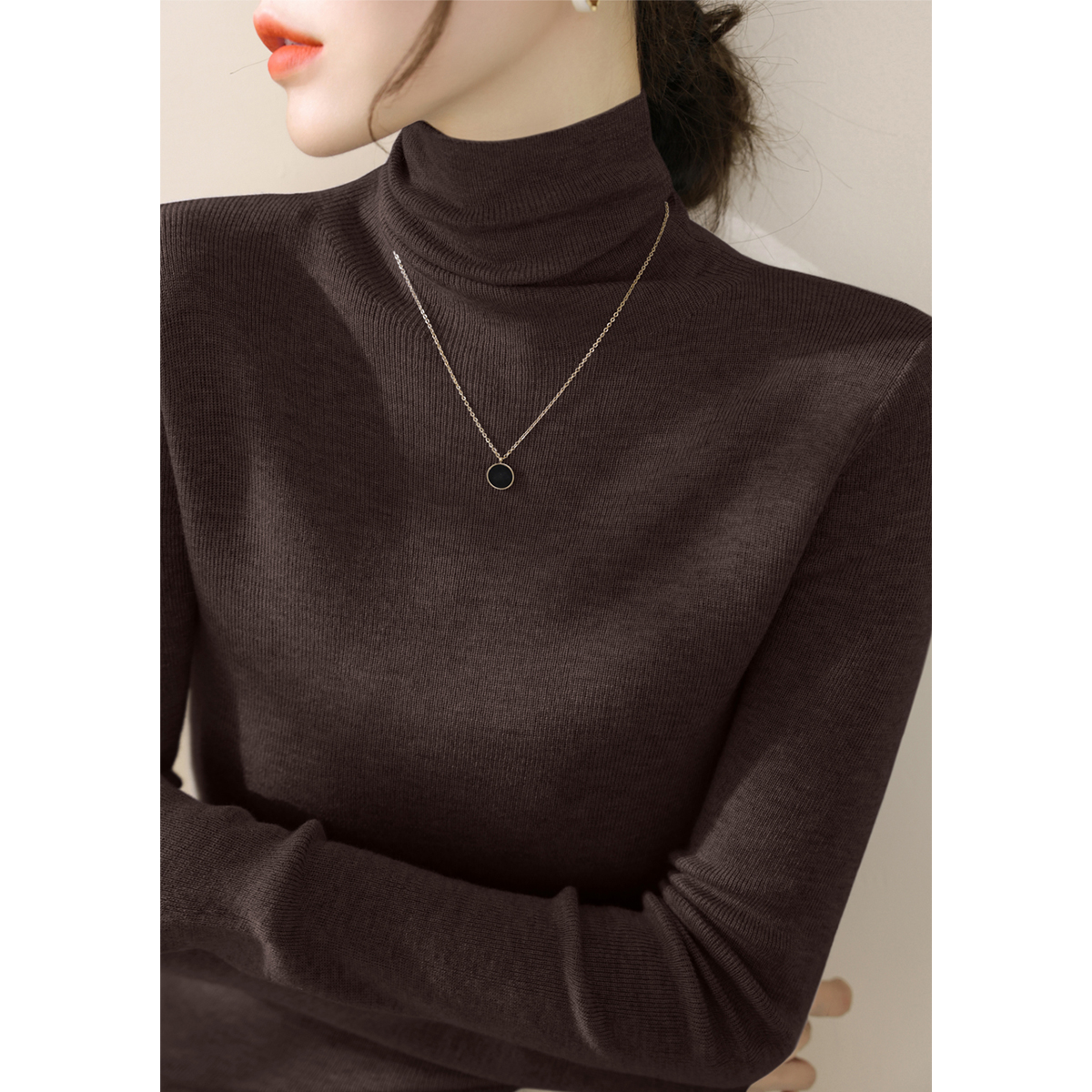 简约时尚百搭修身显瘦毛衣打底秋冬堆堆领打底衫女款爆款2025新款