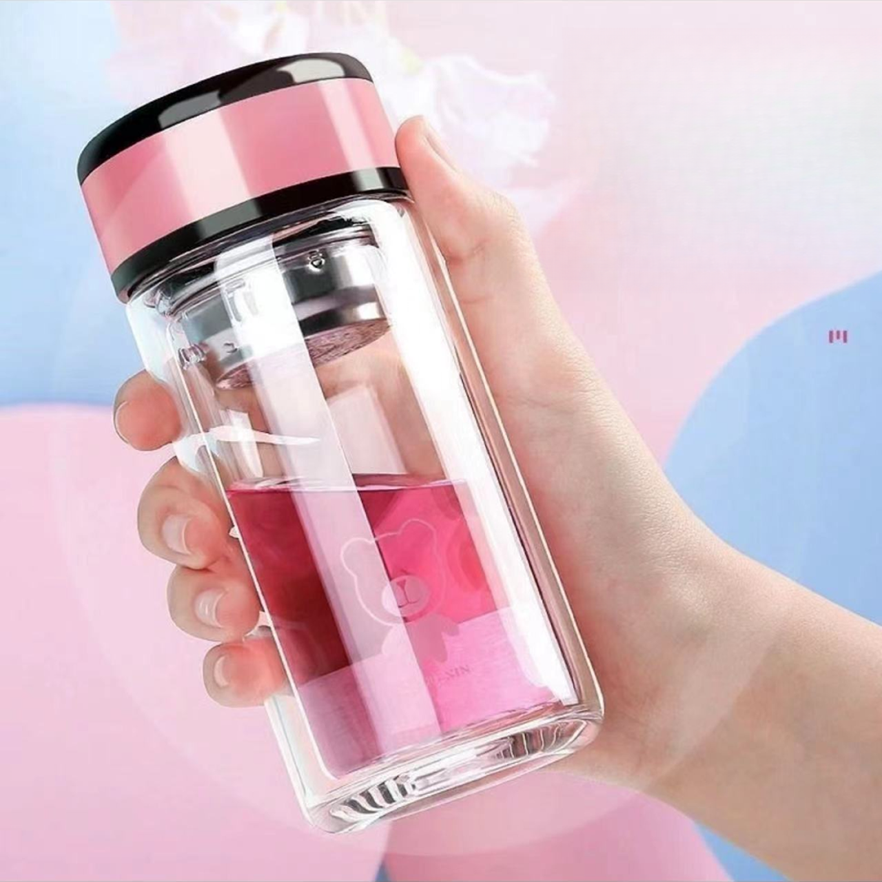 【密封好不漏水】便携玻璃杯韩版双层泡茶杯简约泡花茶水杯隔热防烫