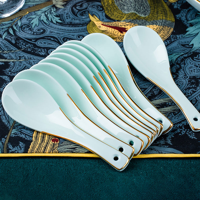 巨尚影青陶瓷汤勺景德镇家用陶瓷餐具喝汤小勺子长柄陶瓷大汤勺