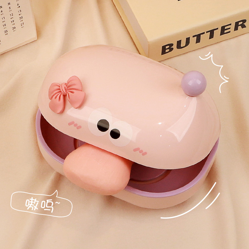 可爱台面肥皂盒创意带盖沥水盒便携式家用卫生间浴室收纳香皂盒子