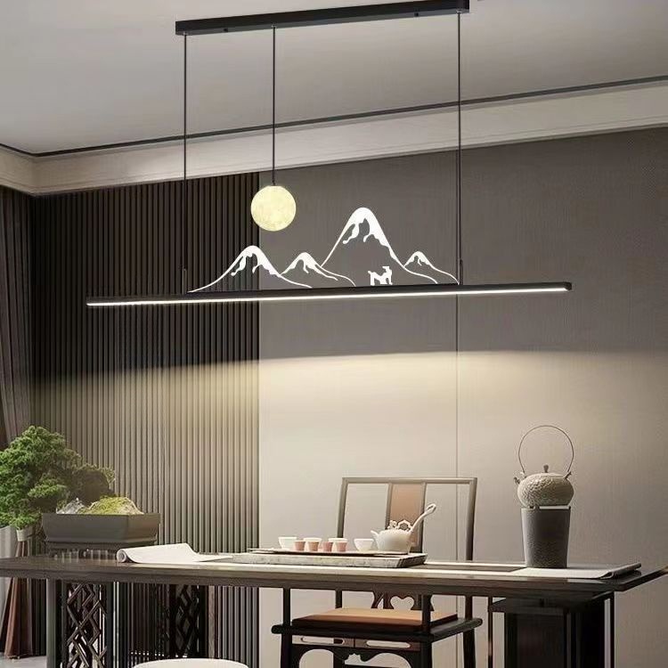 新中式餐厅吊灯长条大气中国风禅意简约吧台书房茶室山水茶桌灯具