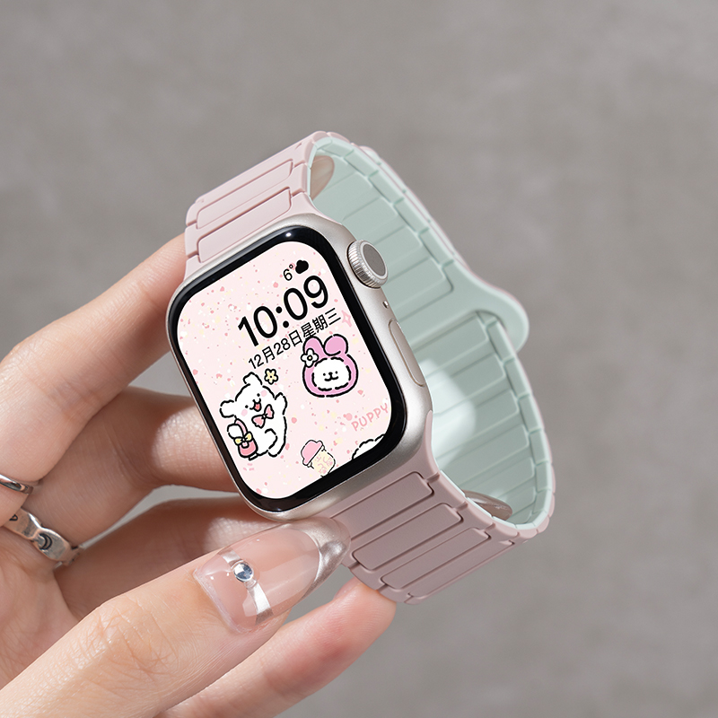 适用苹果S10手表表带iwatchs9运动硅胶applewatch8磁吸7工装表带