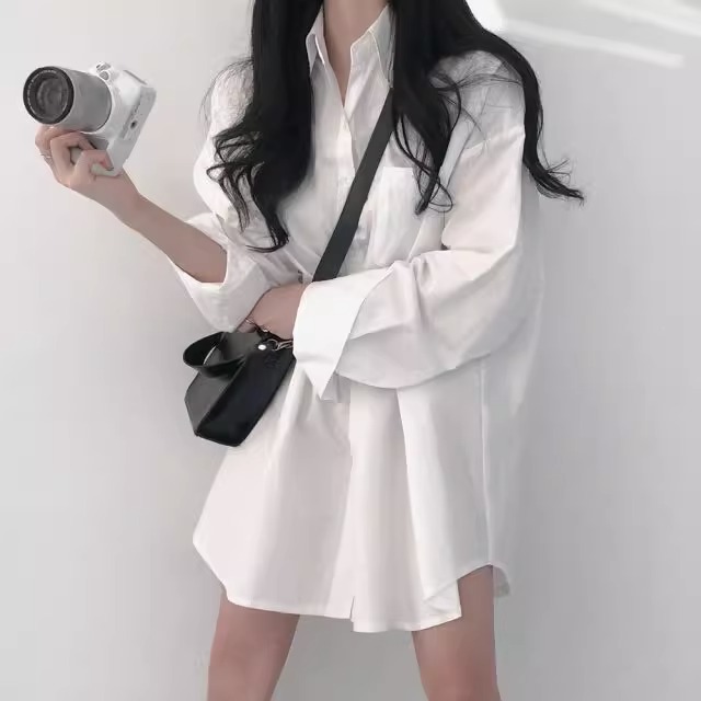 白色衬衫女韩版慵懒风设计感小众宽松百搭气质上衣休闲衬衣防晒衫