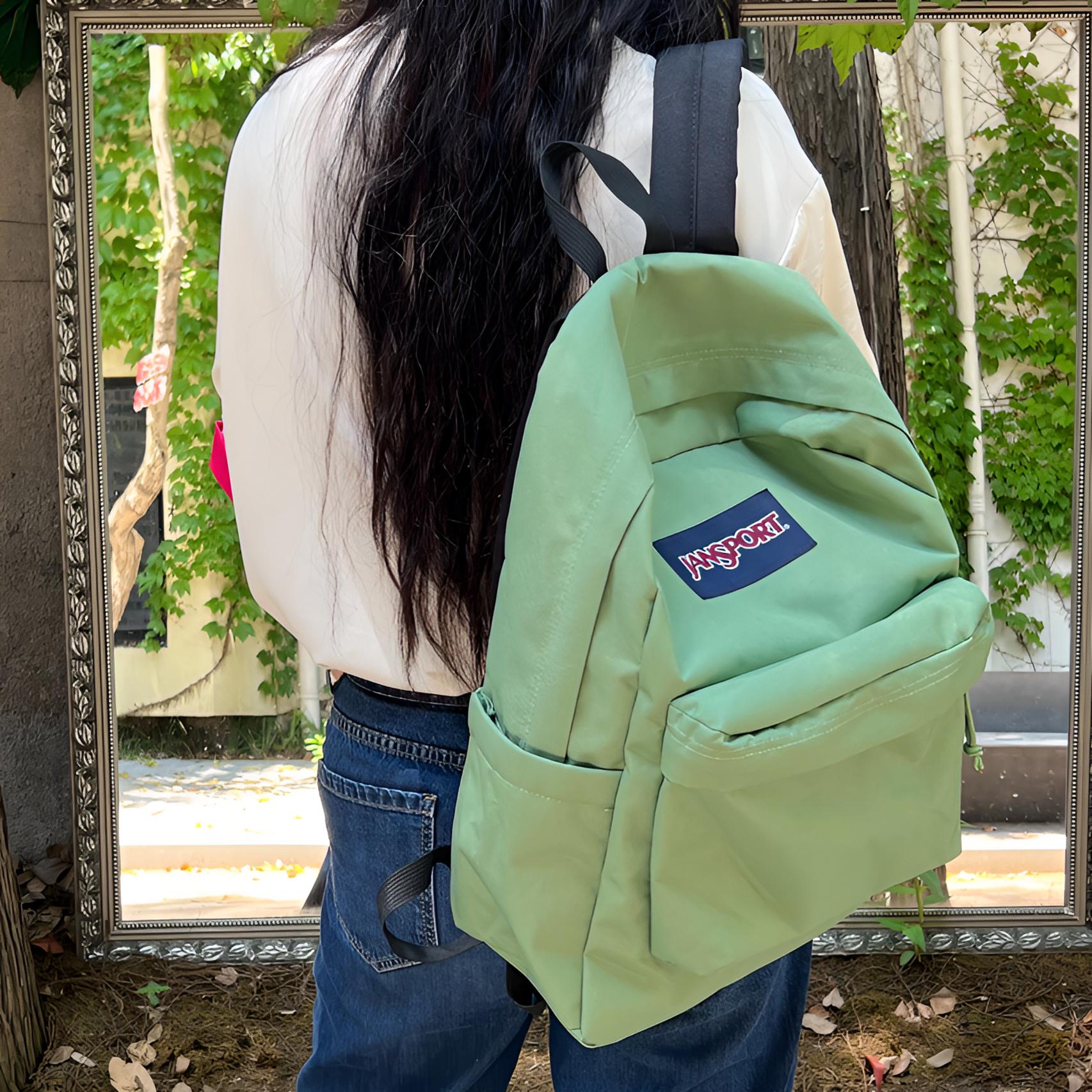 Jansport初中生书包橄榄绿大学生通勤双肩背包休闲简约中学生百搭