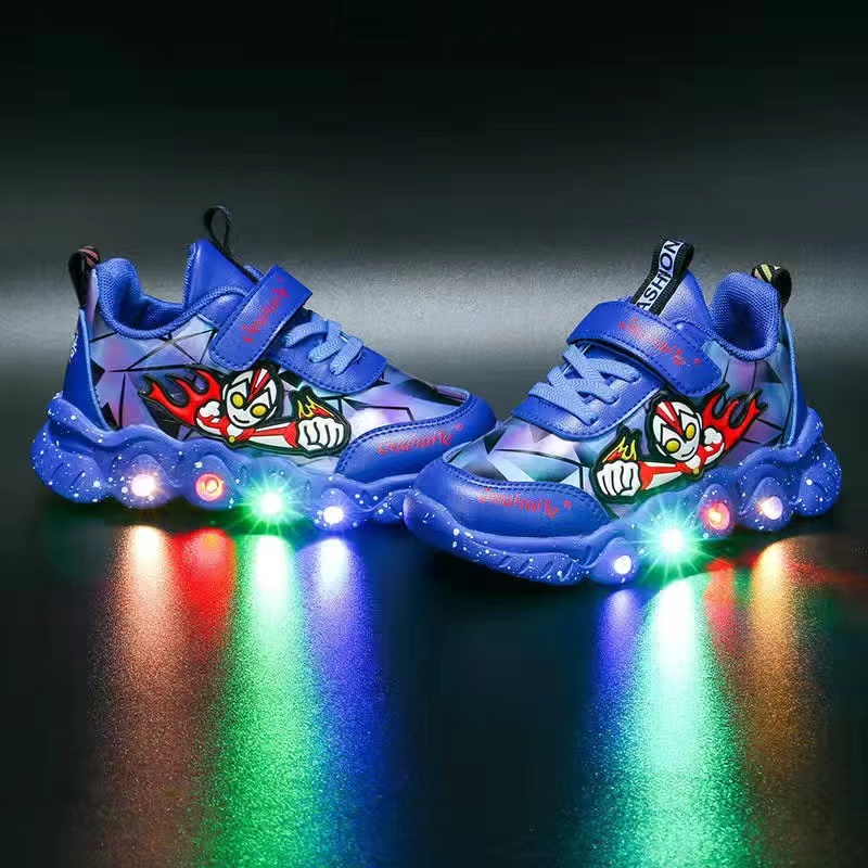 带灯儿童运动鞋春秋季新款男童鞋皮面防水透气防滑软底轻便跑步鞋