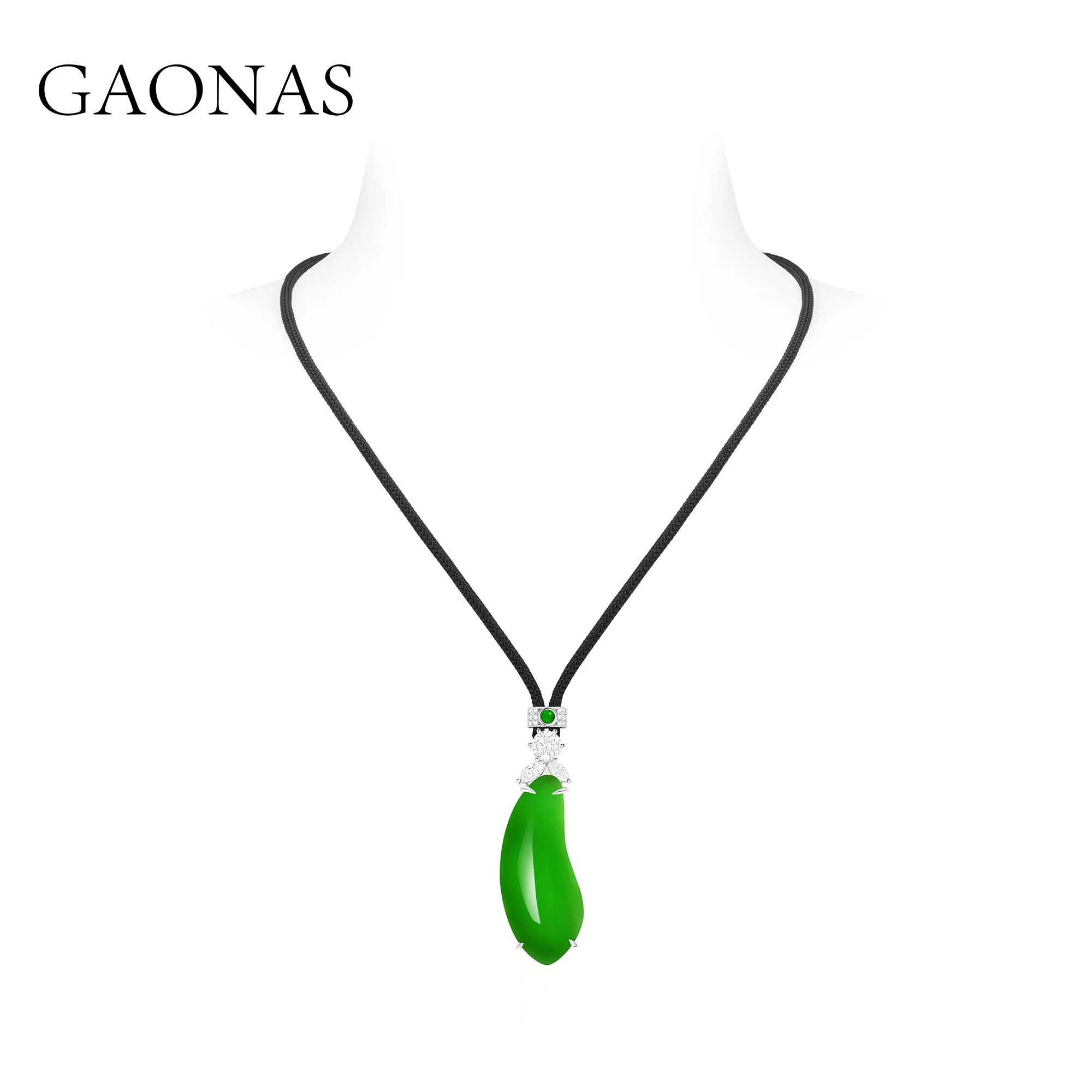 GAONAS 坠链均925银合成锆石 福气满满国风大气绿福瓜项链10274XG