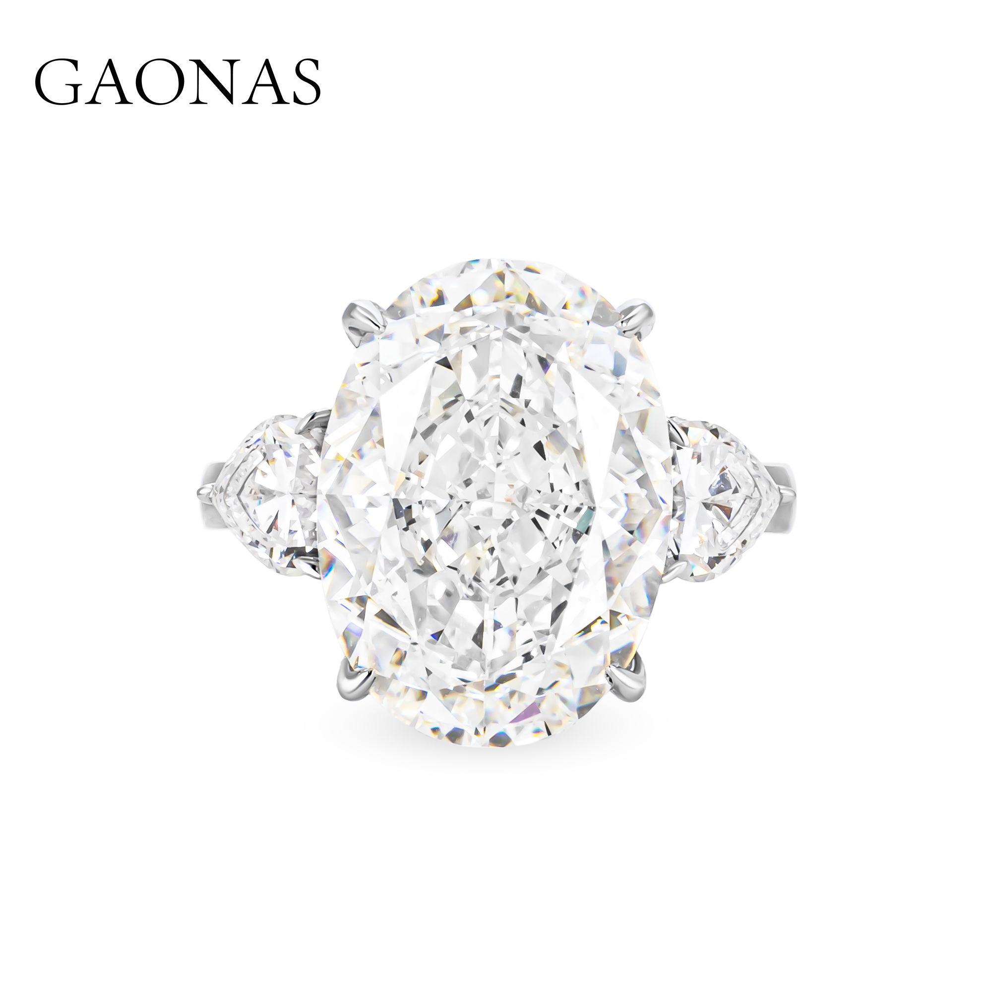 GAONAS 925银合成锆石戒指 重磅气场13克拉蛋形白色戒指  11032JW