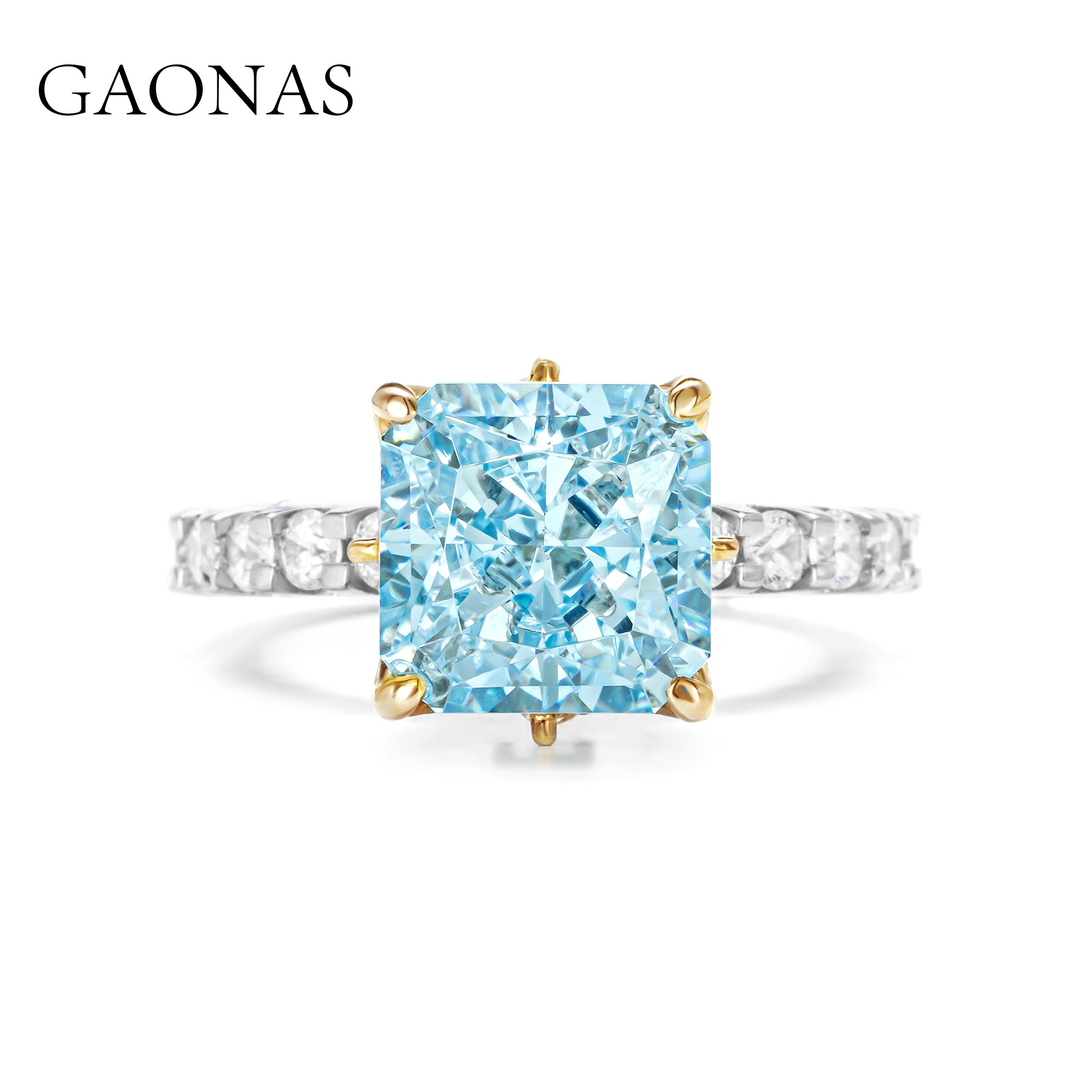 GAONAS 925银合成锆石戒指  海面月笙 蓝钻戒指PLJ31933