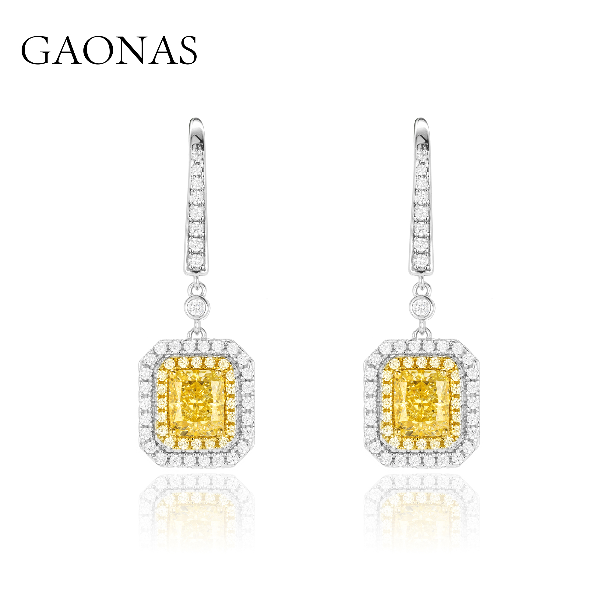 GAONAS 925银合成锆石耳饰 高纳仕 经典日常百搭黄色耳挂 YE10865