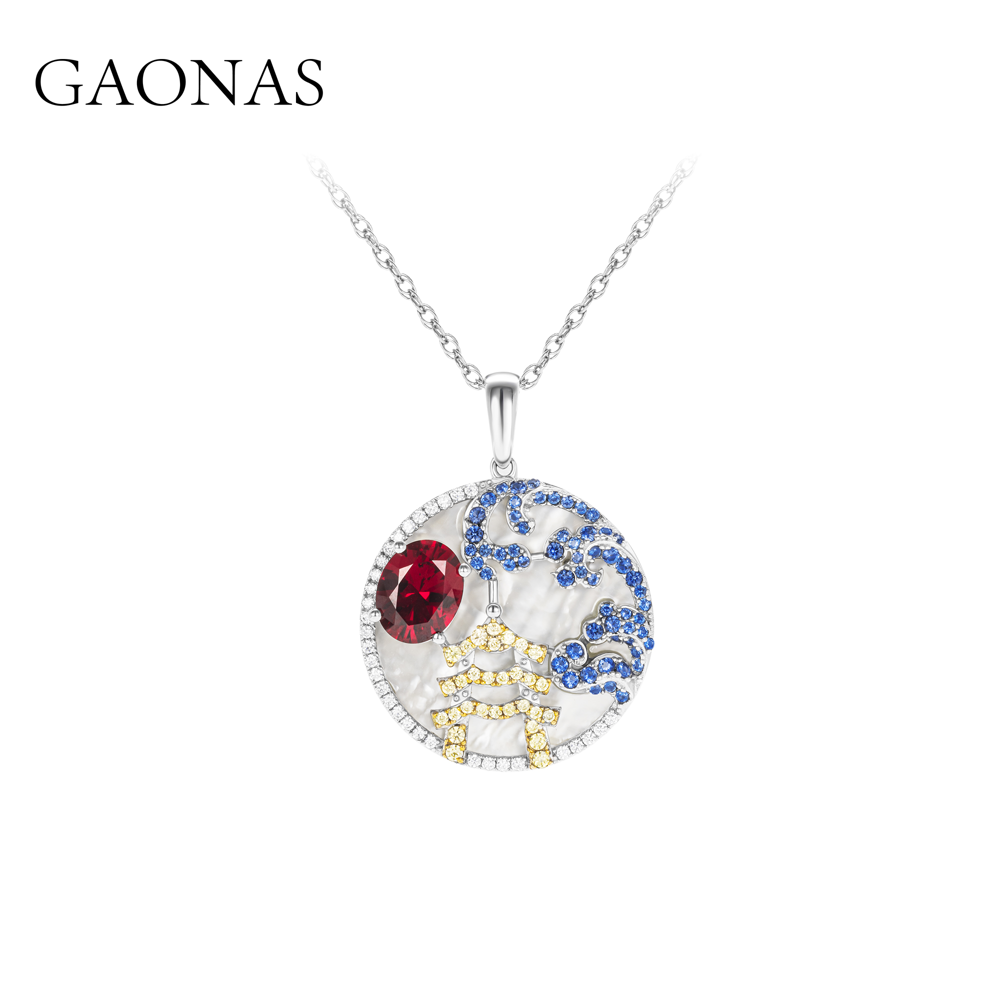 GAONAS 坠链均925银合成锆石 【开元】古塔红项链RX101330