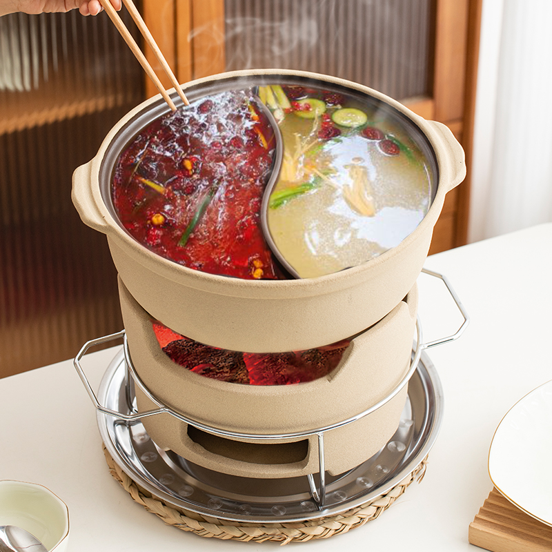 老式陶瓷打边炉鸳鸯锅土砂锅商用木炭围炉火锅耐高温串串涮锅泥炉