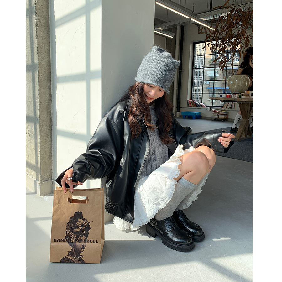 【退货运补6】落肩袖宽松显瘦皮夹克外套简约休闲百搭垂软韩版上衣