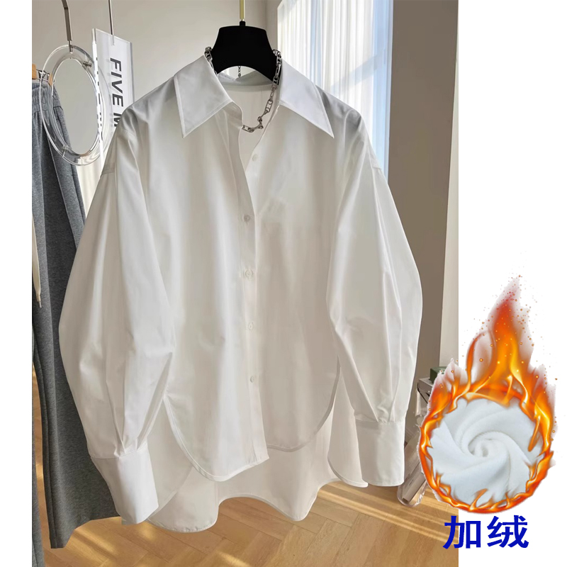 欧洲站秋冬装羊腿袖宽松长袖白衬衫女加绒2024新款设计感小众上衣