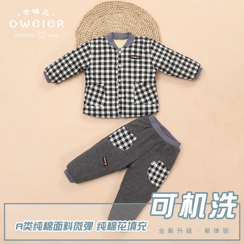儿童棉衣手工棉花套装冬季宝宝东北大花棉袄棉裤婴儿加厚棉服闭裆