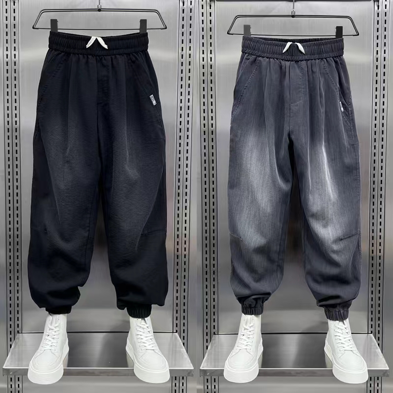 夏季百搭宽松束脚亚麻休闲裤2025新款男士渐变色痞帅潮牌哈伦裤男