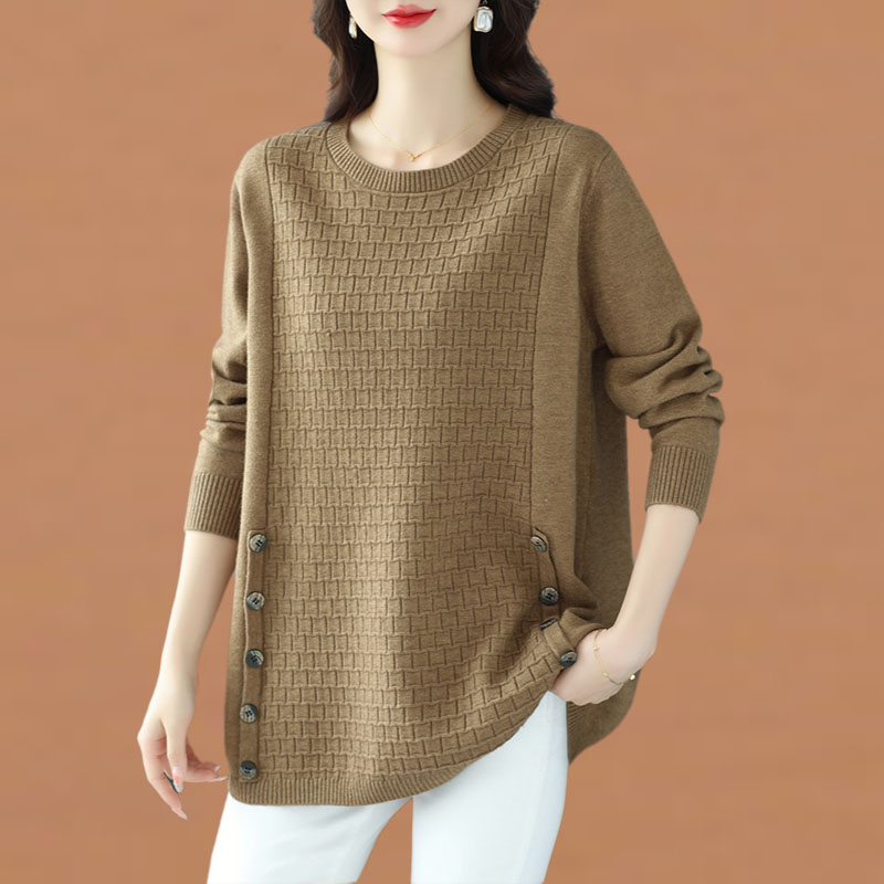 气质妈妈秋冬上衣套头毛衣女内搭2025新款大码显瘦遮肚针织打底衫