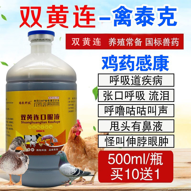 兽药双黄连口服兽用双黄莲口服药鸭鸡药咳嗽呼吸道甩头鸽子药用药