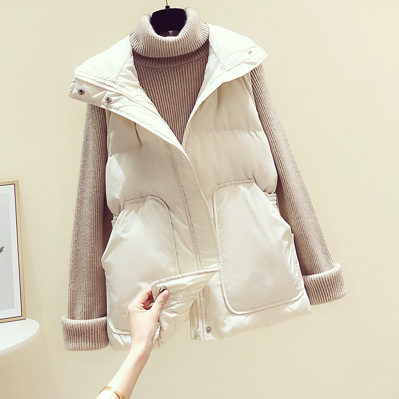 棉马甲2025新款韩版纯色收腰系带修身显瘦纯色百搭外搭马夹坎肩潮