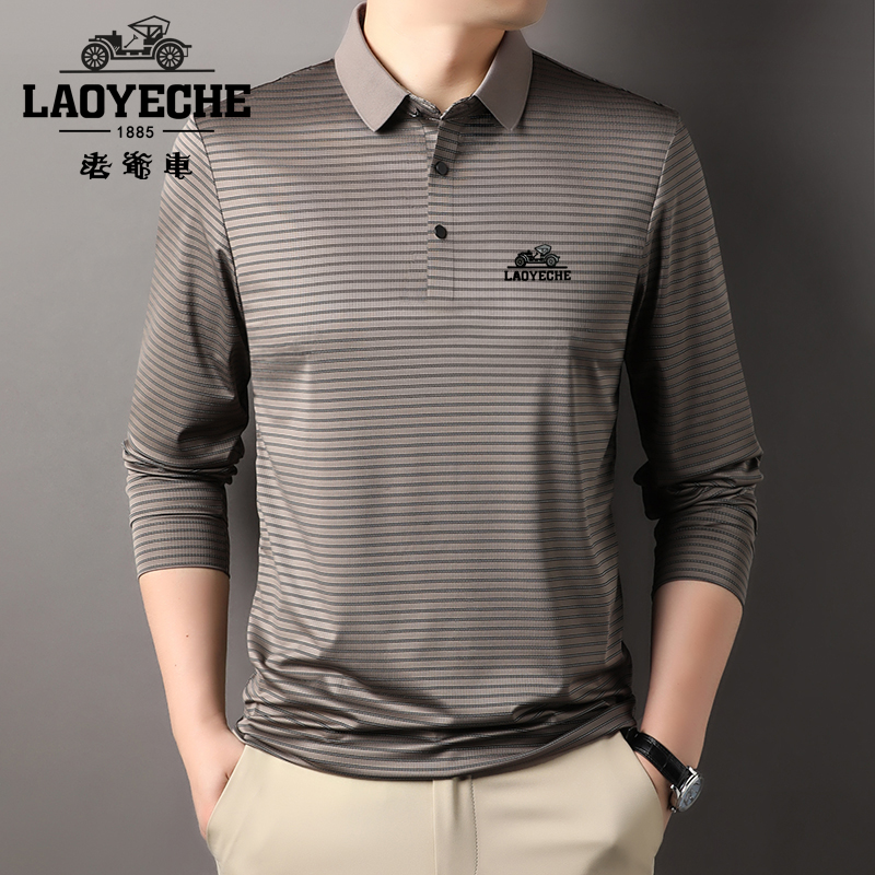 老爷车爆款春秋季翻领长袖T恤宽松男装衬衫领polo衫