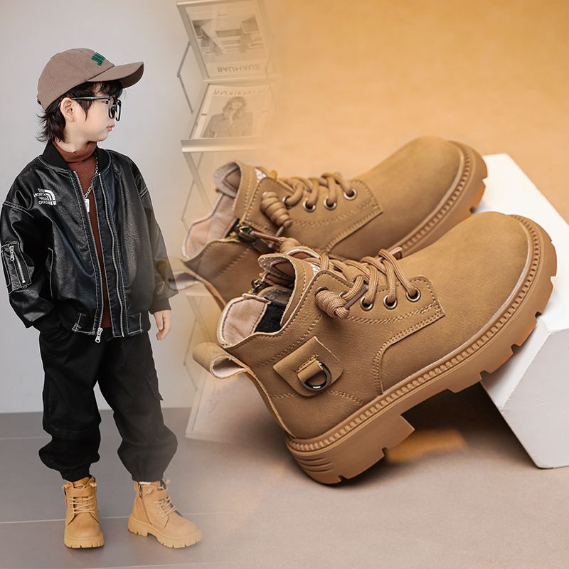 男童马丁靴真牛皮时尚加绒短靴子秋冬新款2025英伦风中大童鞋帅气