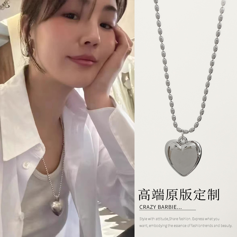 铜合金项链 向日葵欧尼同款爱心项链银色长款卫衣链ins韩简约配饰
