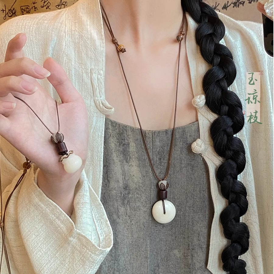 非金属布艺项链 平安扣吊坠项链女新中式民族风禅意长款毛衣链潮