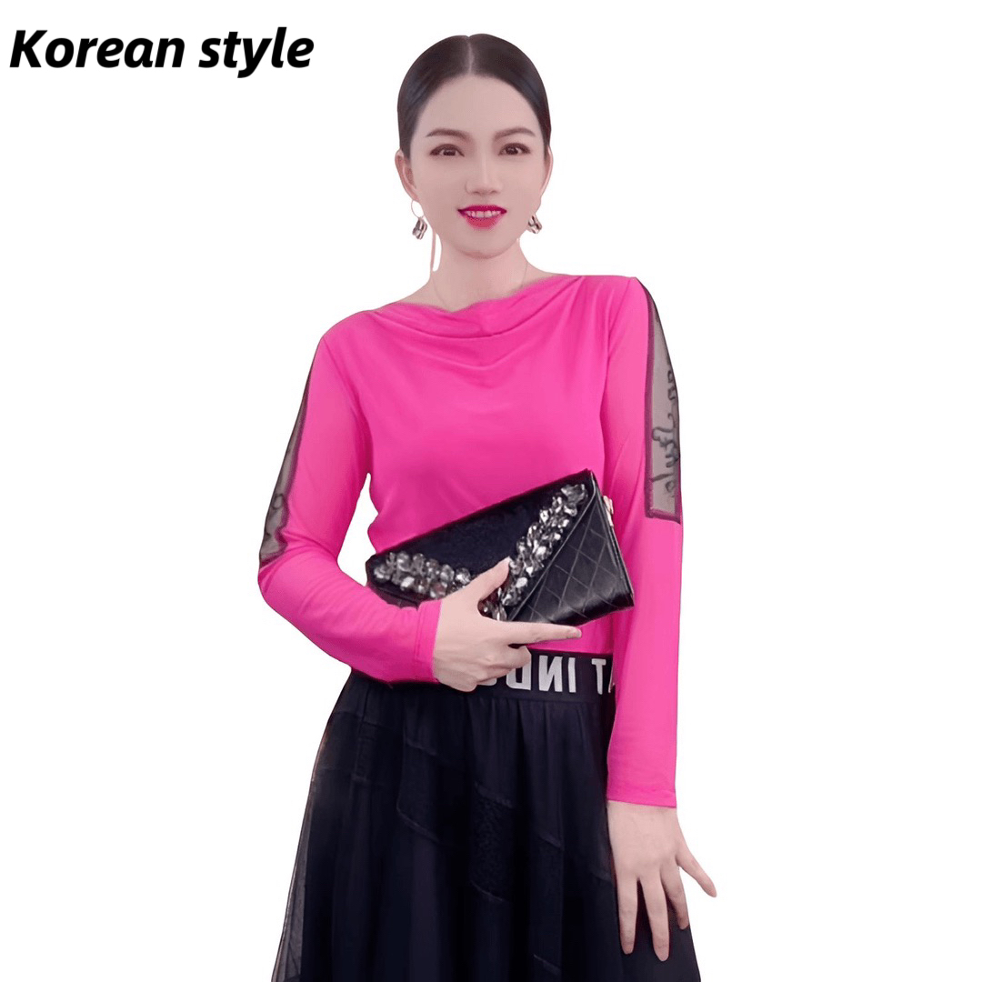 【正品断码清货】2688夏季黑色纯色一字领T恤打底衫长袖小衫舞蹈服