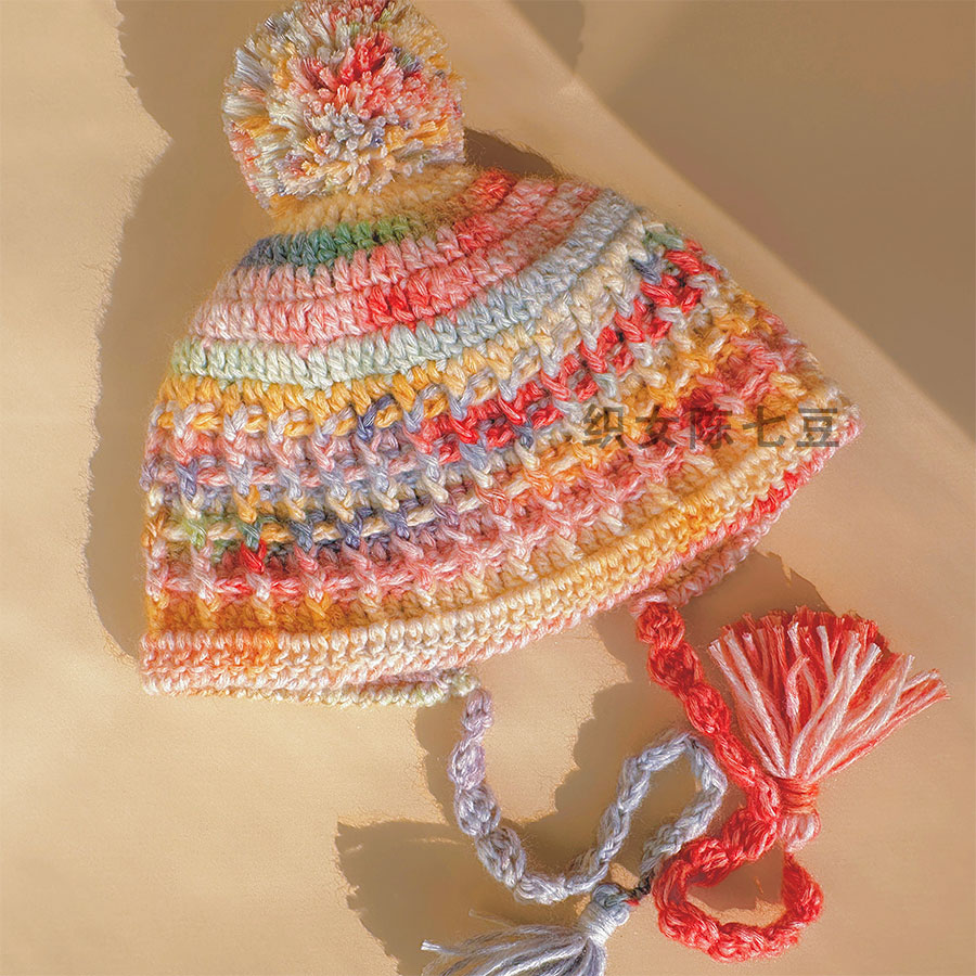 【材料包自己钩】华夫格帽子儿童成人款材料包渐变线秋冬护耳帽手工