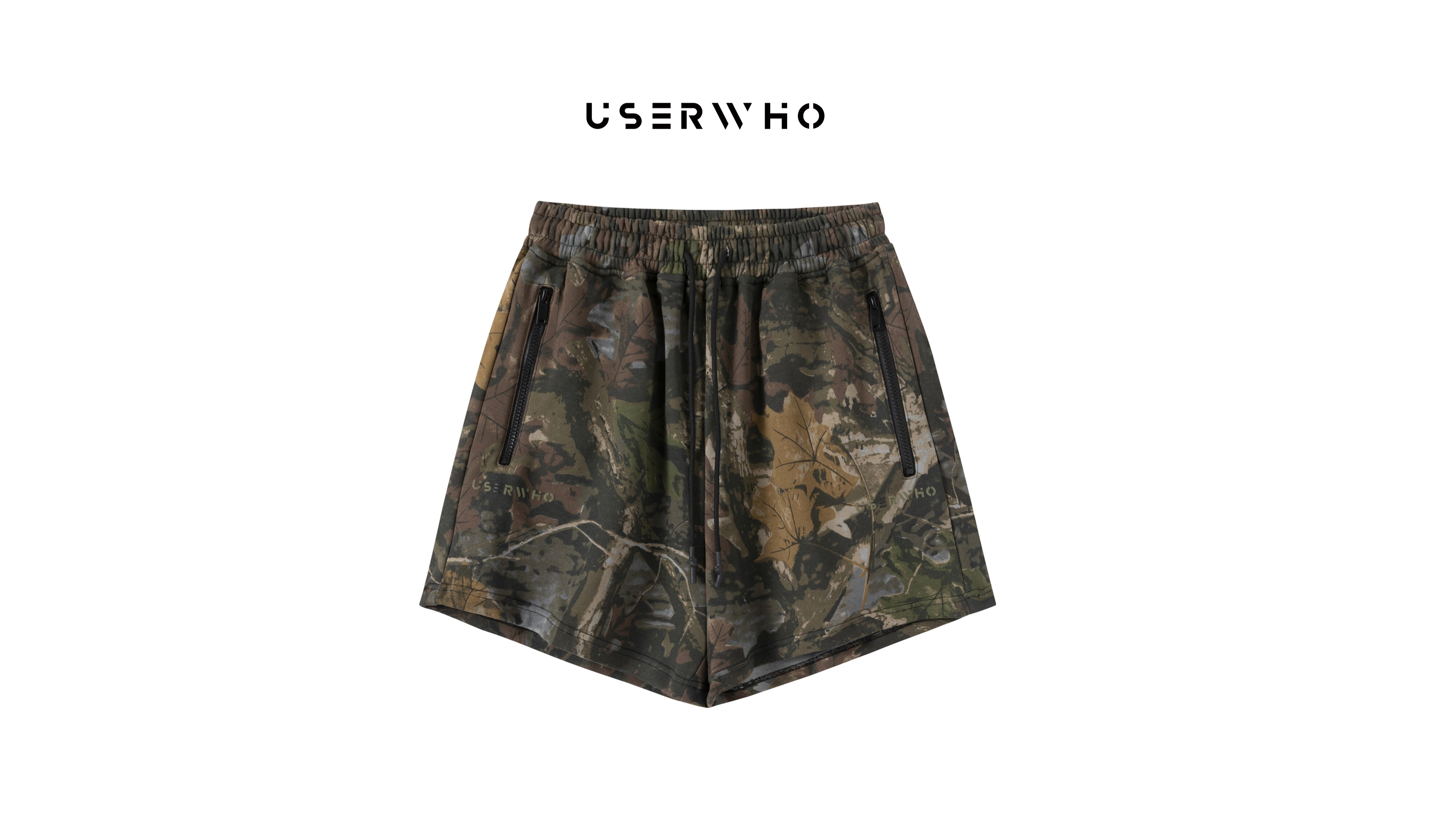 USERWHO新款美式夏季宽松时尚发泡印花重磅迷彩短裤