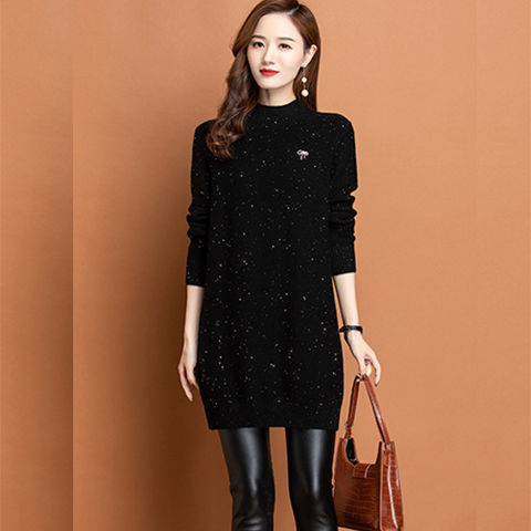 中长款包臀毛衣女2025春秋冬新款半高领厚宽松外穿气质保暖针织打