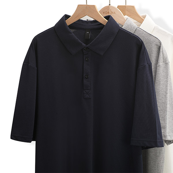 大码男士夏季休闲纯色宽松上衣纯棉百搭简约时尚商务短袖polo衫