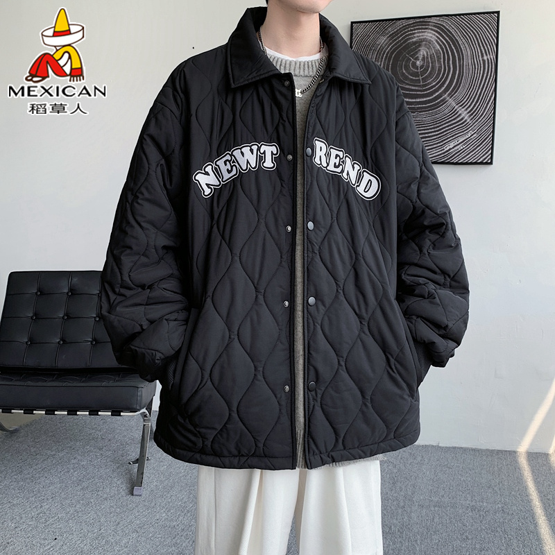 稻草人冬季棉衣男士美式潮牌字母翻领外套棉服宽松保暖休闲棉袄子