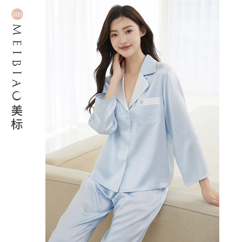 美标100%桑蚕丝真丝舒适休闲家居服时尚宽松睡衣女士套装100162