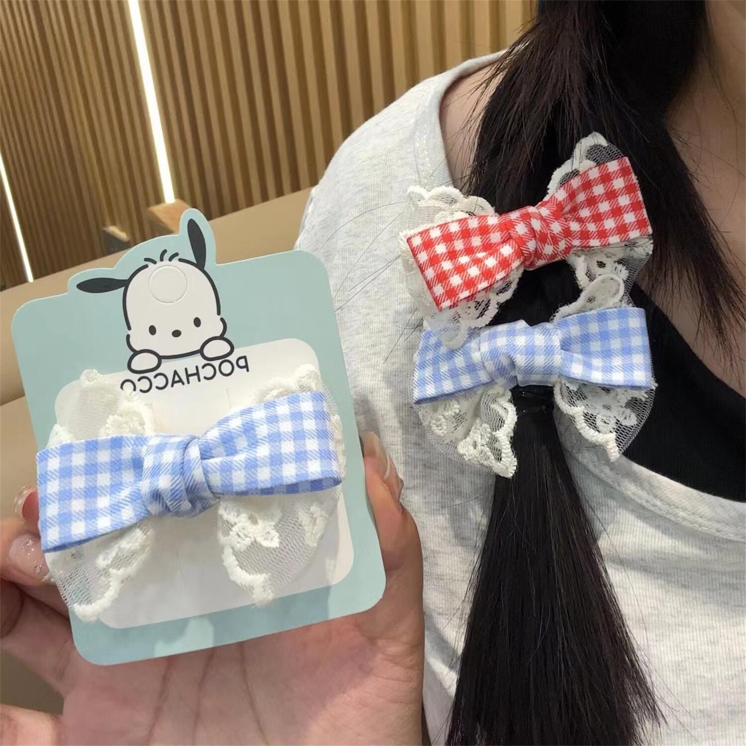 新款甜美格子发夹蕾丝头饰少女蝴蝶结边夹学生可爱高颜值鸭嘴发卡