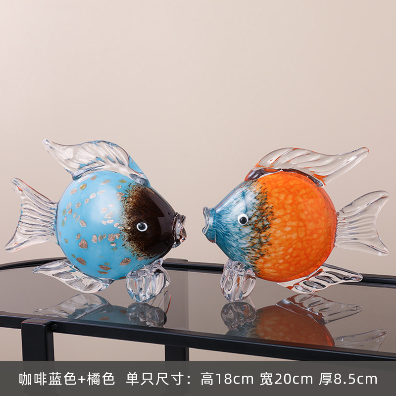 手工琉璃彩色亲嘴鱼电视柜酒柜玄关摆件轻奢高档客厅软装工艺礼品