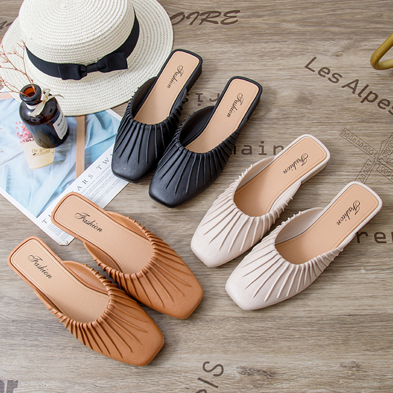 防滑网红新款软底百搭时尚方头拖鞋舒适休息爆款半包头拖鞋平底女