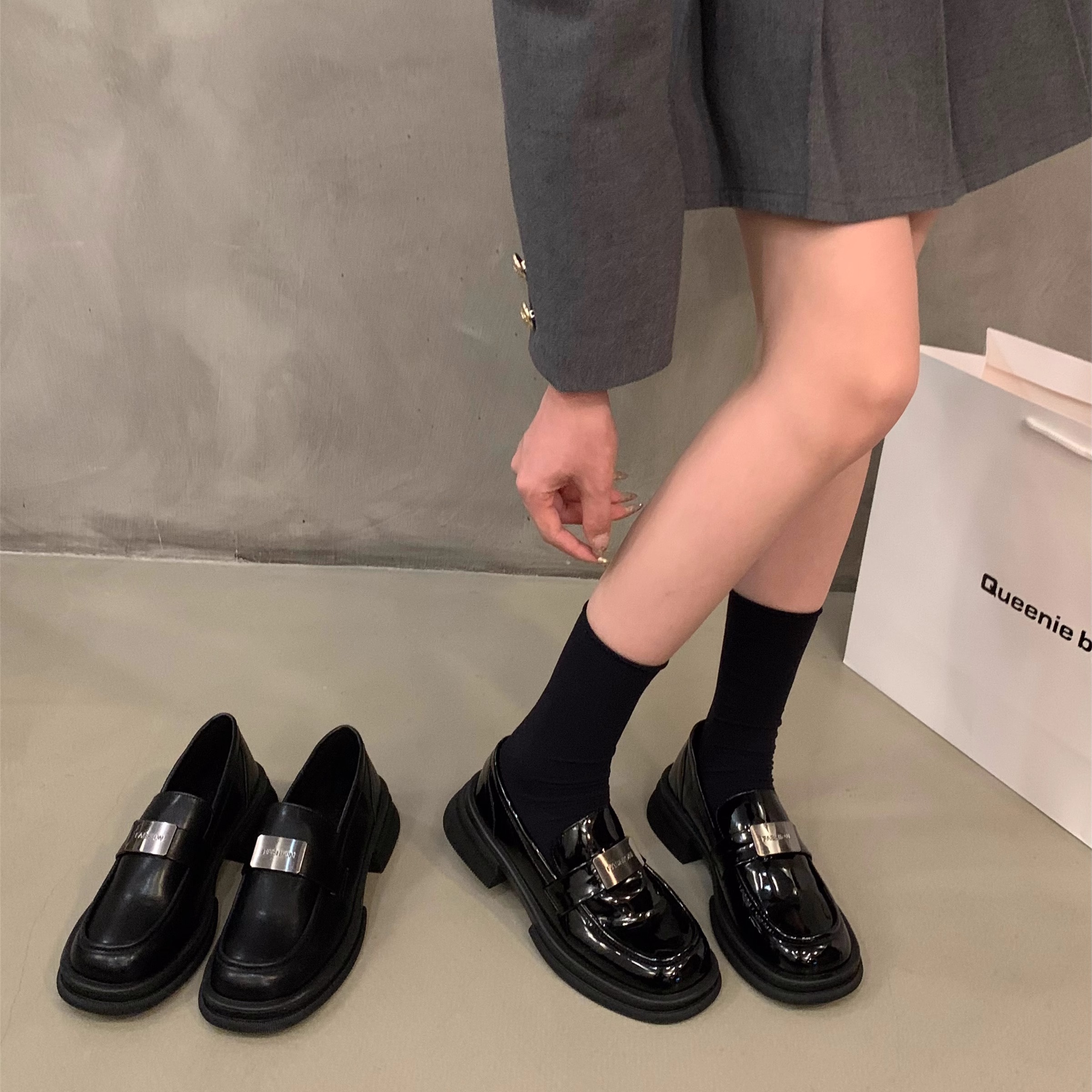 啄木鸟厚底百搭乐福单鞋女鞋2024年新款春秋季一脚蹬英伦风小皮鞋