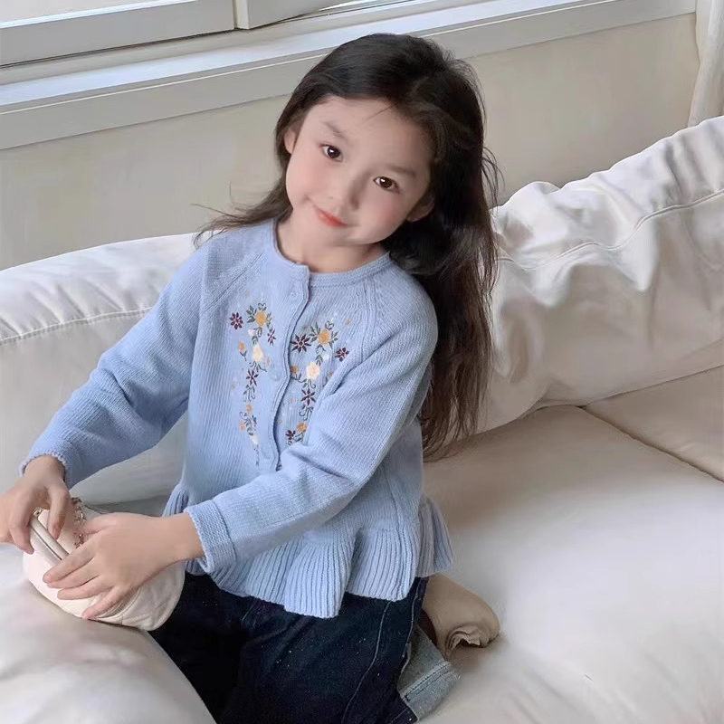 女童毛衣开衫外套春秋宝宝春装小清新2024新款女孩针织衫童装时髦