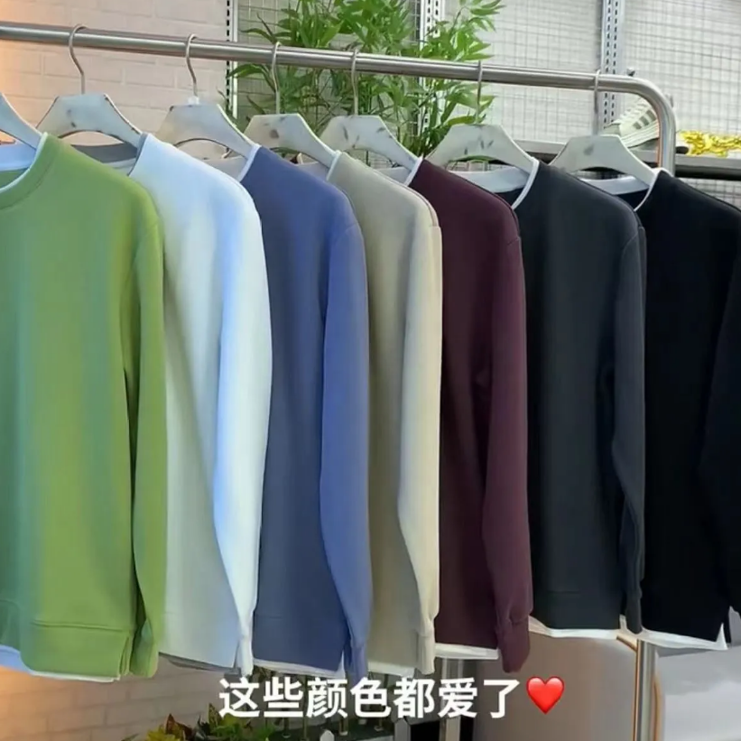 单棉都有精致假俩件简约百搭时尚卫衣男士