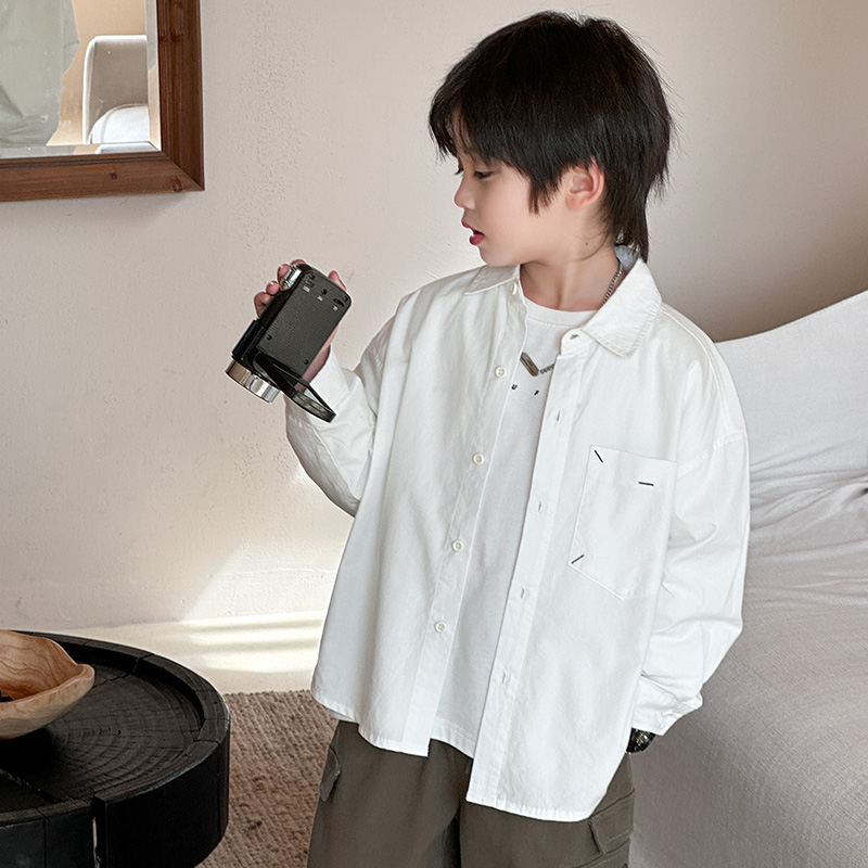 男童秋季衬衫春秋款2025洋气儿童学生校服中大童白色衬衣秋装帅气