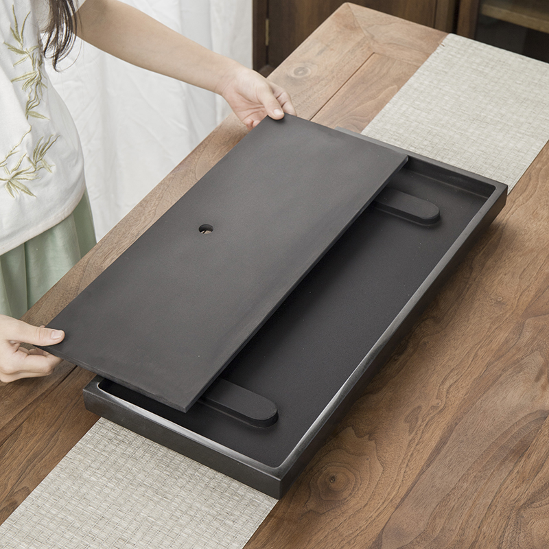 干泡台天然乌金石茶盘小型家用茶托盘2024年高档日式简约功夫茶具