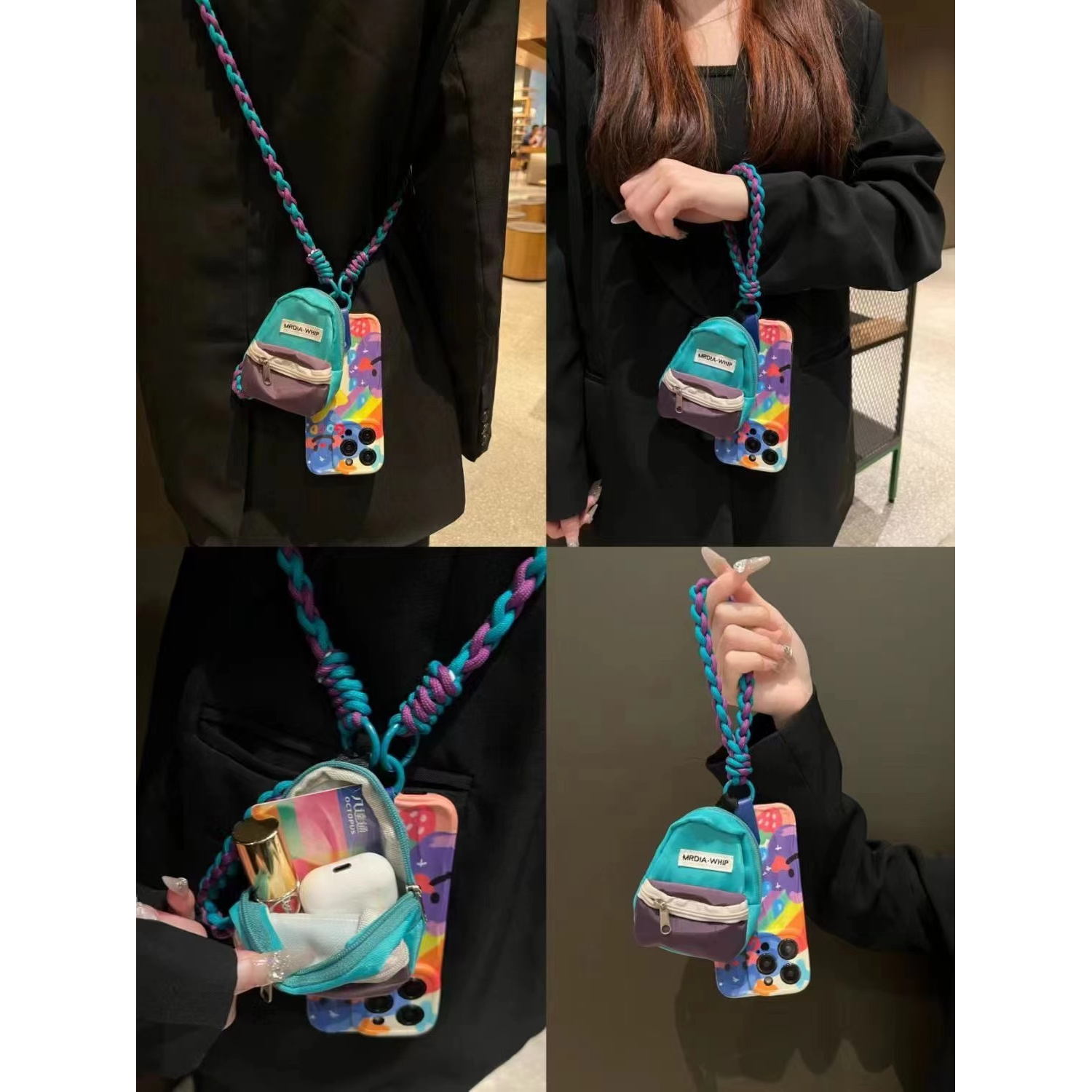 小蓝包迷你包包手机挂绳挂件彩色软软小零钱书包手机壳通用斜跨绳