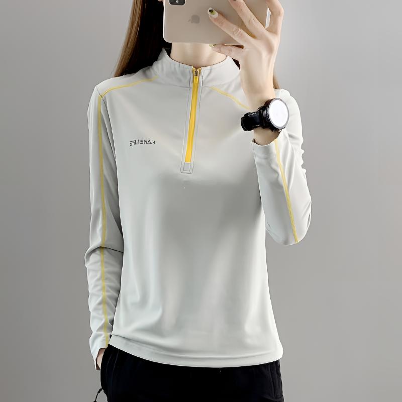 户外运动新款速干长袖女装防紫外线透气吸汗健身跑步登山立领上衣