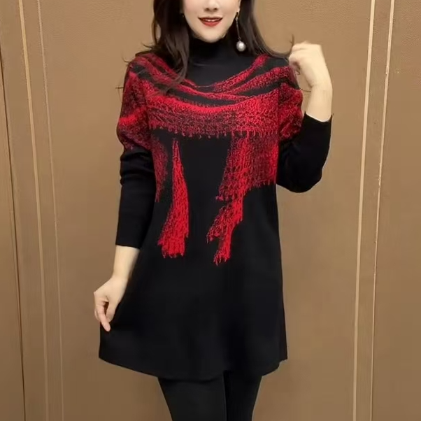 冬季加厚款毛衣时尚设计感花色大码针织衫2025新款中年妈妈保暖衣