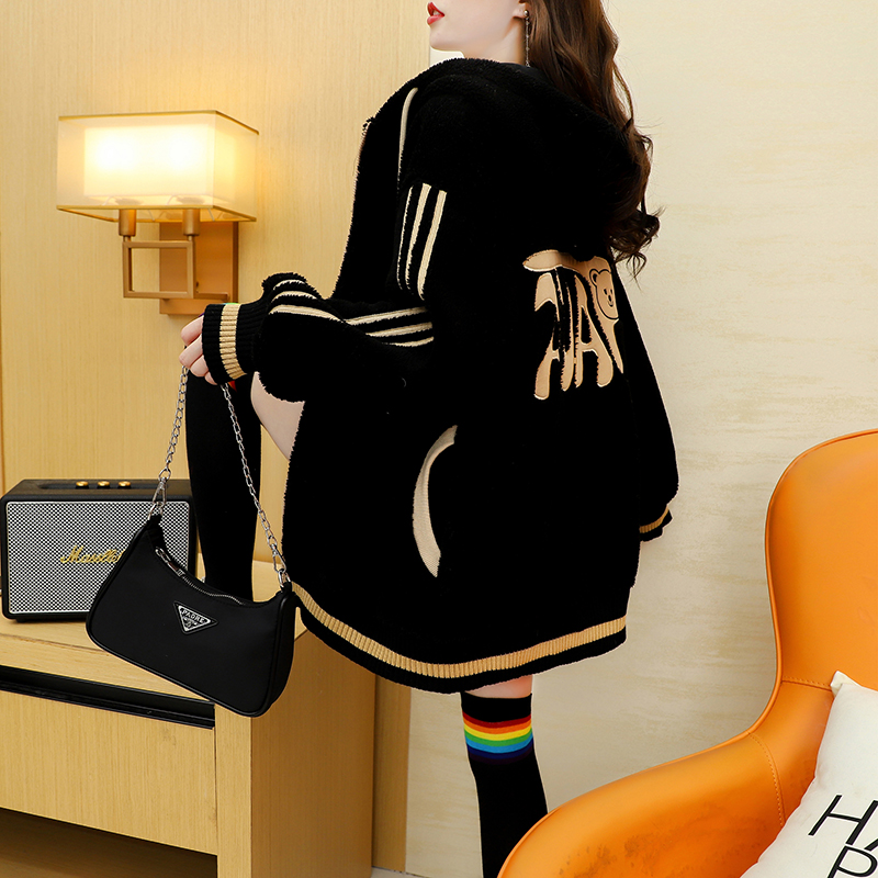 加绒加厚羊羔绒开衫外套女2025新款秋冬季洋气宽松慵懒风连帽卫衣