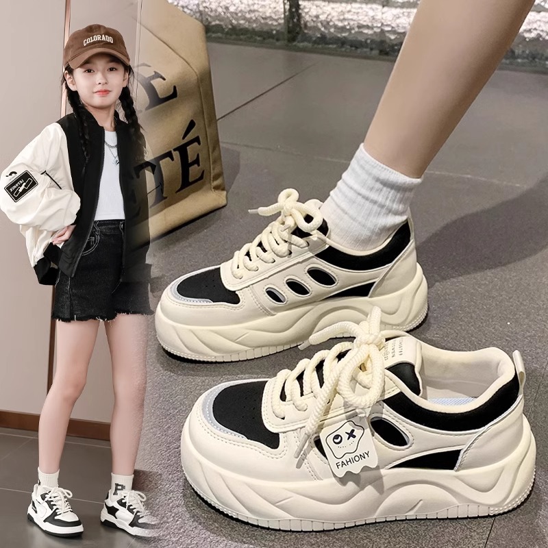 女童鞋子2025新款秋冬儿童运动鞋中大童板鞋学生小白鞋高颜值皮面