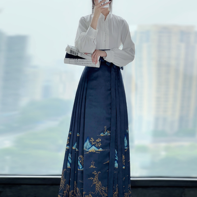 曹州莘月原创汉服女明制立领对襟中国风印花日常秋季印花马面裙