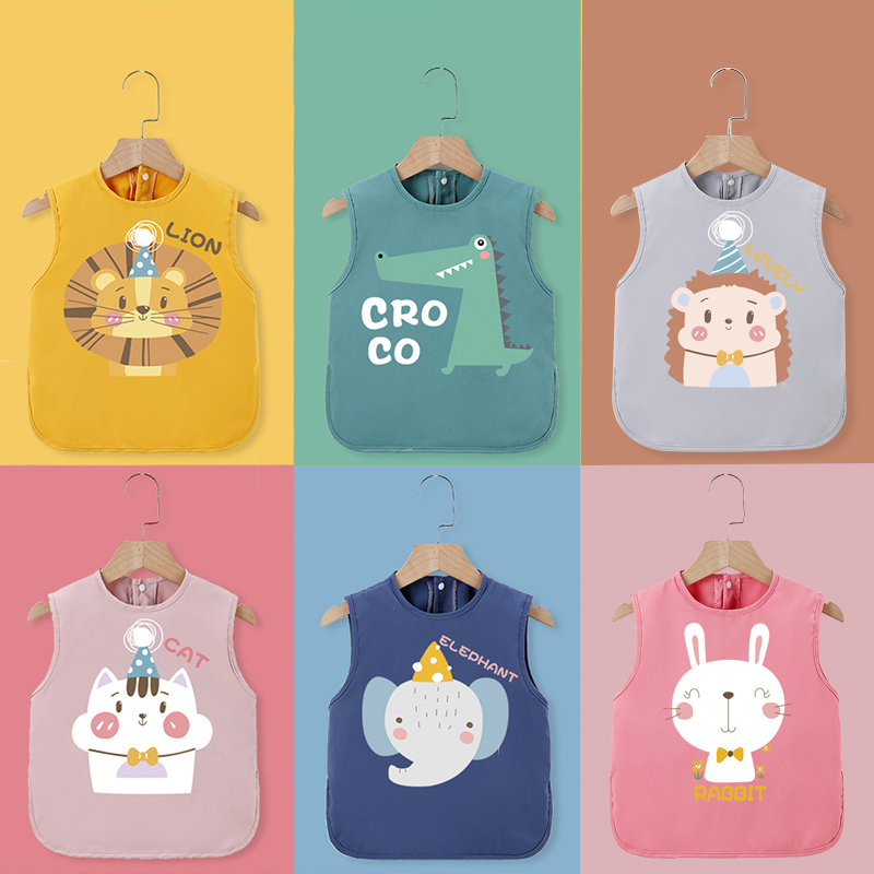 趣沿宝宝背心式防水公主罩衣婴儿童无袖反穿夏季吃饭围兜薄款透气