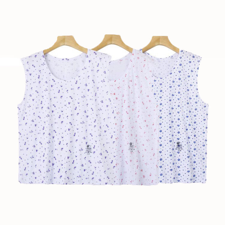 白玫瑰正品女士纯棉背心老太太无袖汗衫老人宽松印花打底衫妈妈装